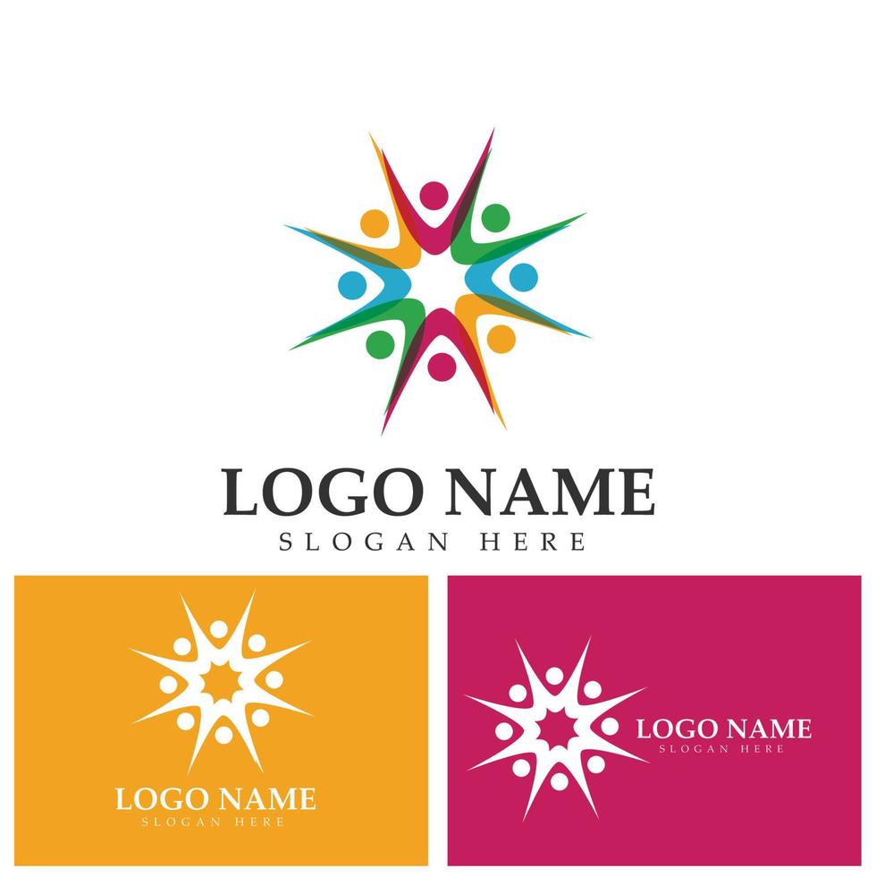 Community-Logo-Icon-Design mit bunten Menschen in Kreisform. Symbol der Teamarbeit Solidarität menschliches Konzept Vektorillustration Firmenmarke Diskussionsforum soziales Netzwerk Team vektor