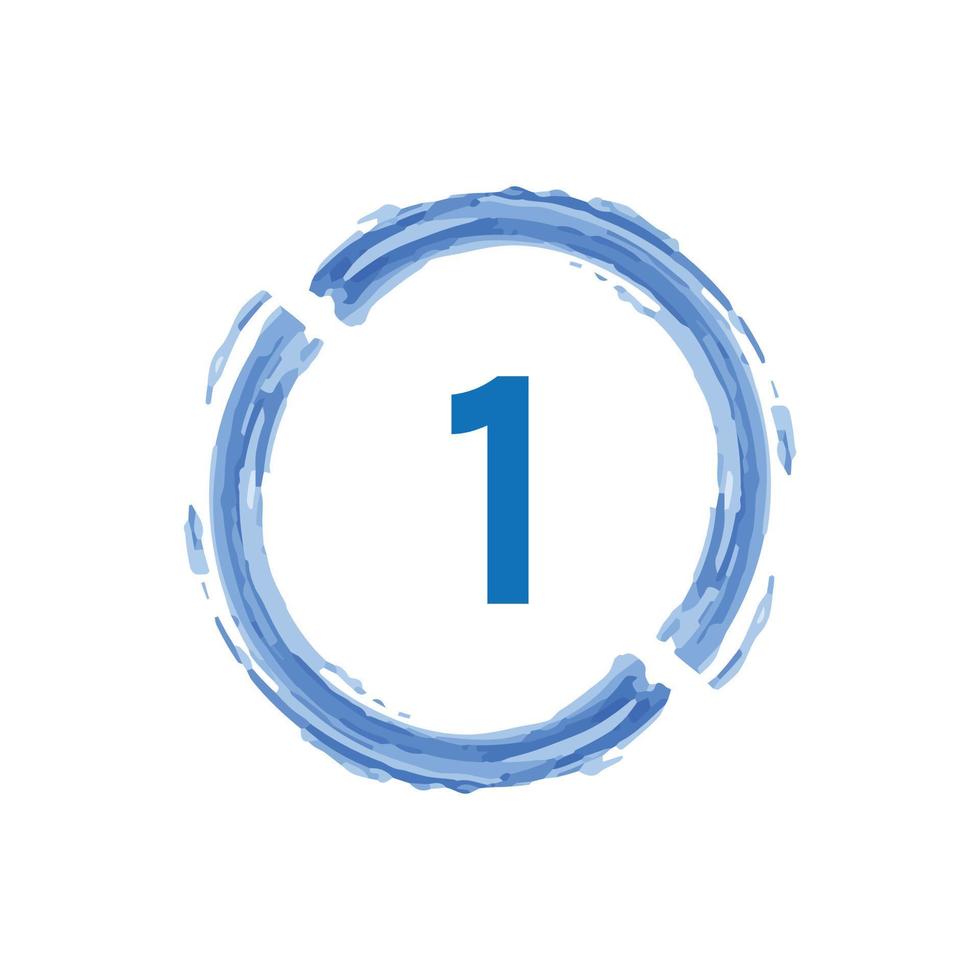 Nummer 1 im blauen Kreis des Aquarells auf weißem Hintergrund. vektor