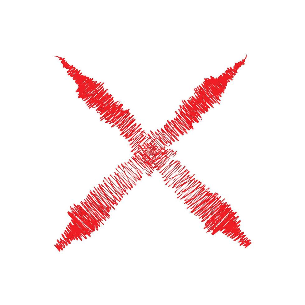 handgezeichneter Buchstabe x. Zeichenvektor des roten Kreuzes vektor