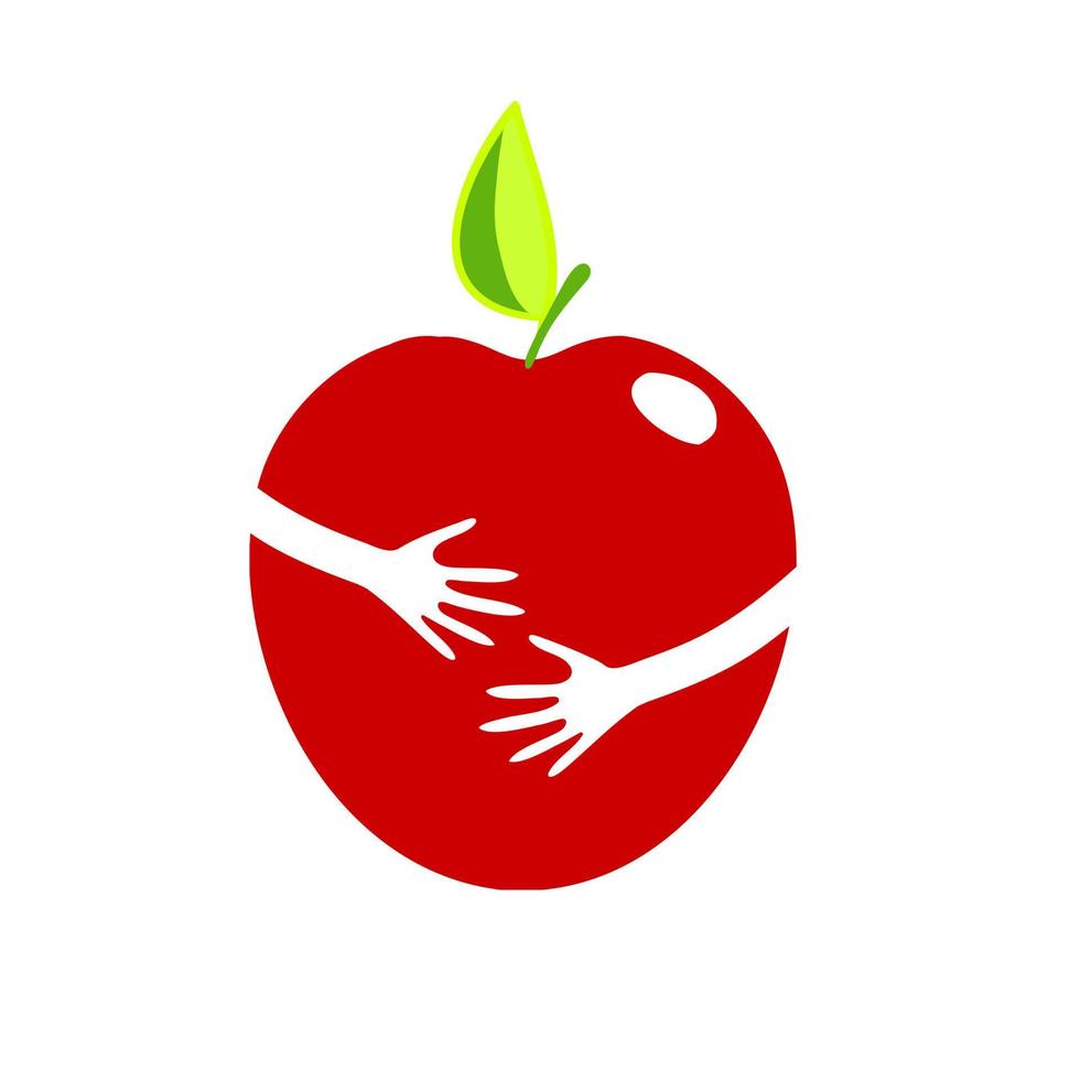 Apple-Icon-Vektor. Hände, die einen Apfel umarmen. Symbol gesunder Lebensstil. vektor
