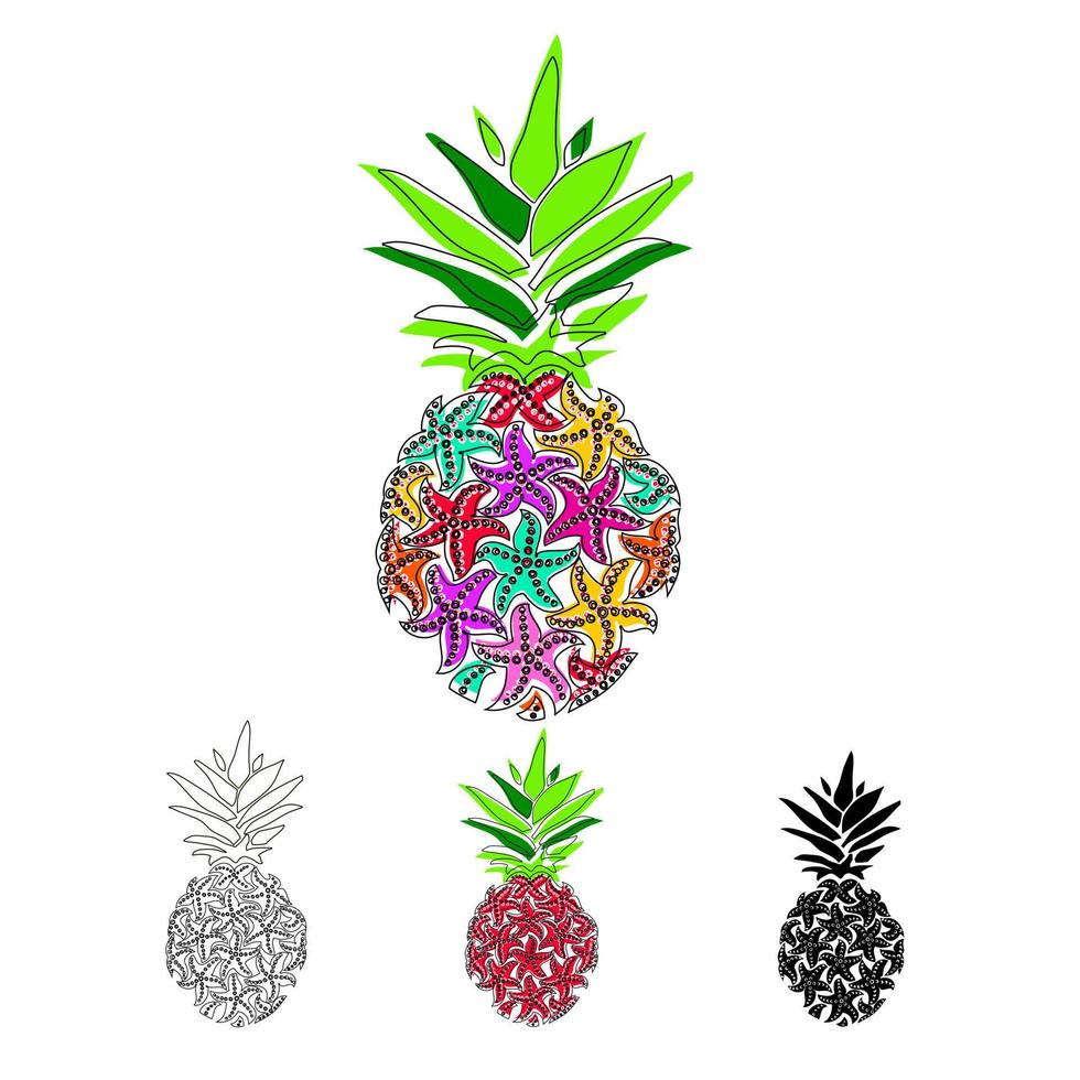 ananas med havsstjärnor. vektor illustration logotyp, t-shirt design.