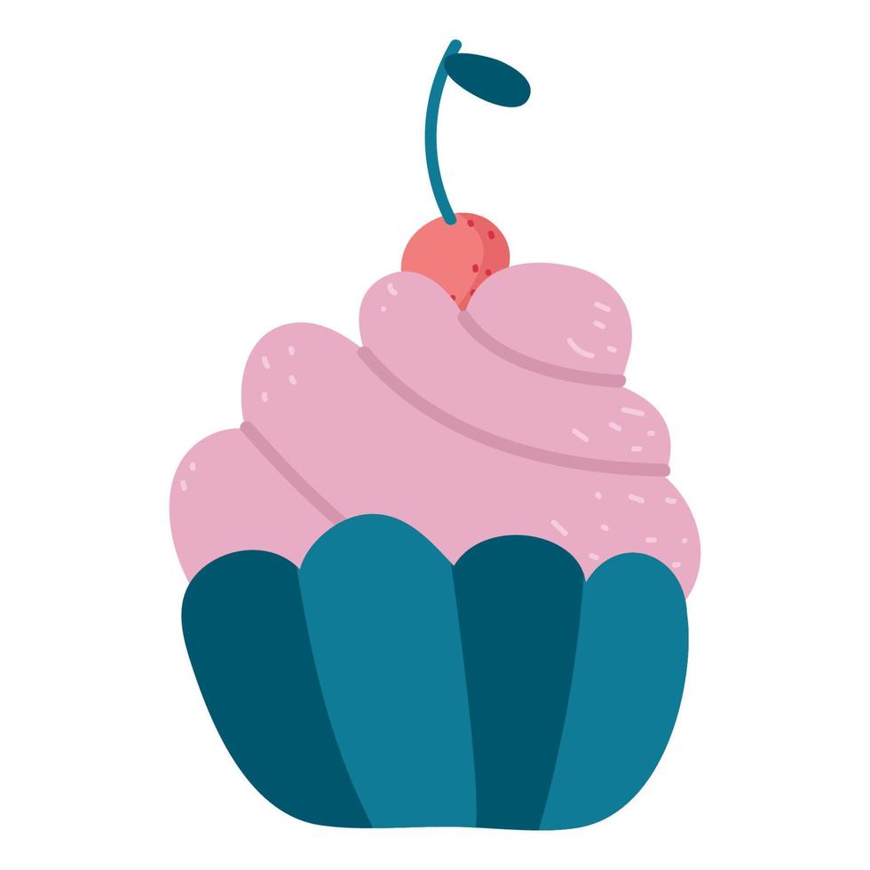 flacher Cupcake mit Sahne. festlicher kuchen der karikatur für eine hochzeit, geburtstag, lokalisiert. Feiertagsbonbons. hand gezeichnete feiern elementvektorillustration vektor