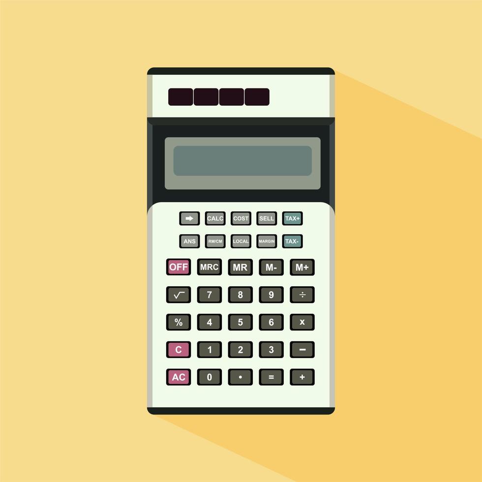 färgad kalkylatorikon isolerad på färgbakgrund. vektor illustration. elektronisk kalkylator med skugga i platt stil. digital knappsats matematik isolerad enhet vektorillustration.