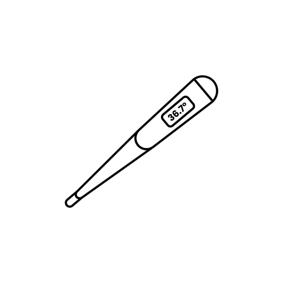 digital termometer kontur ikon illustration på isolerade vit bakgrund lämplig för sjukvård temperatur, medicinskt verktyg, ikon vektor