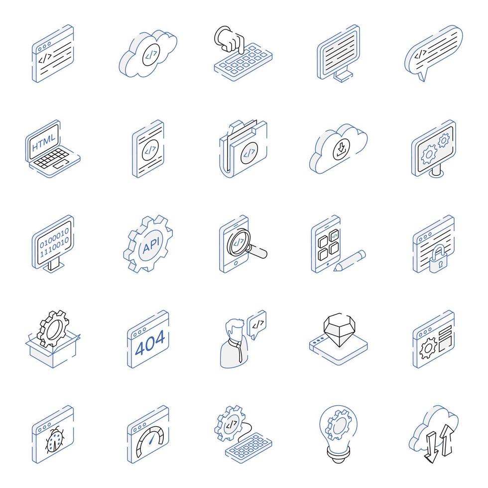 isometriska ikoner för mjukvaruutveckling vektor