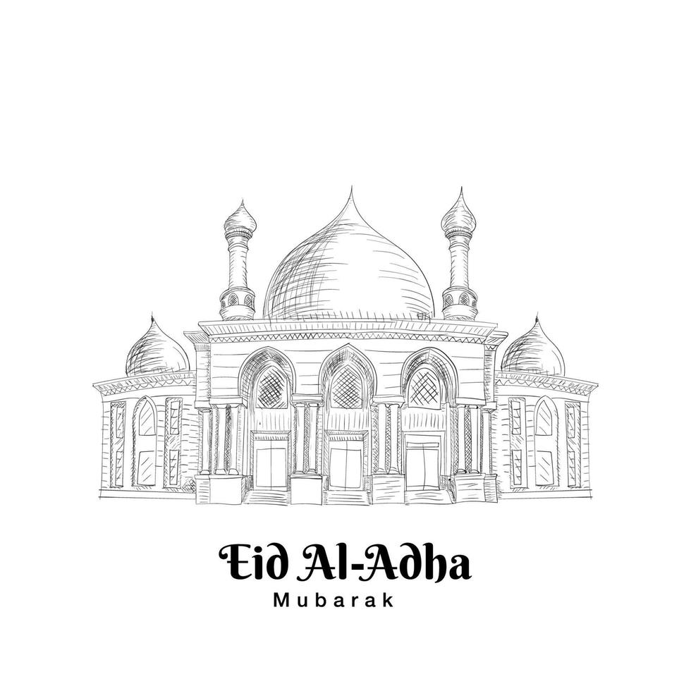 moské skiss handritning illustration för eid al adha mubarak vektor
