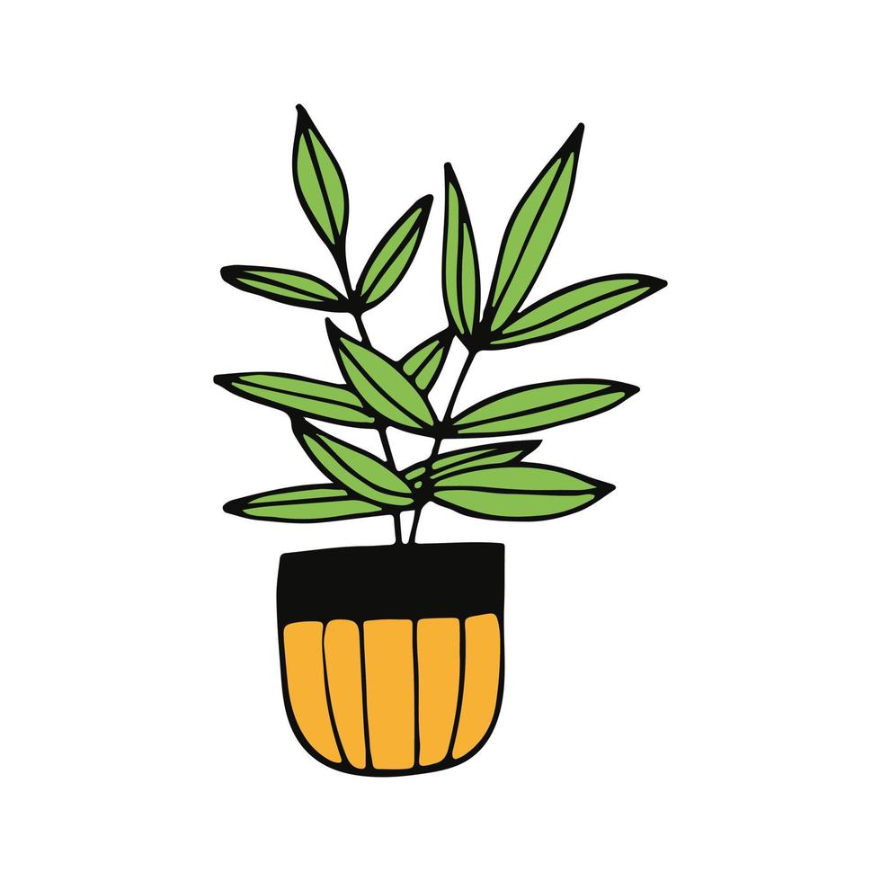 Ficus in einem handgezeichneten Topfsymbol. , minimalismus, skandinavisch, gekritzel, karikaturaufkleber pflanzenblume vektor