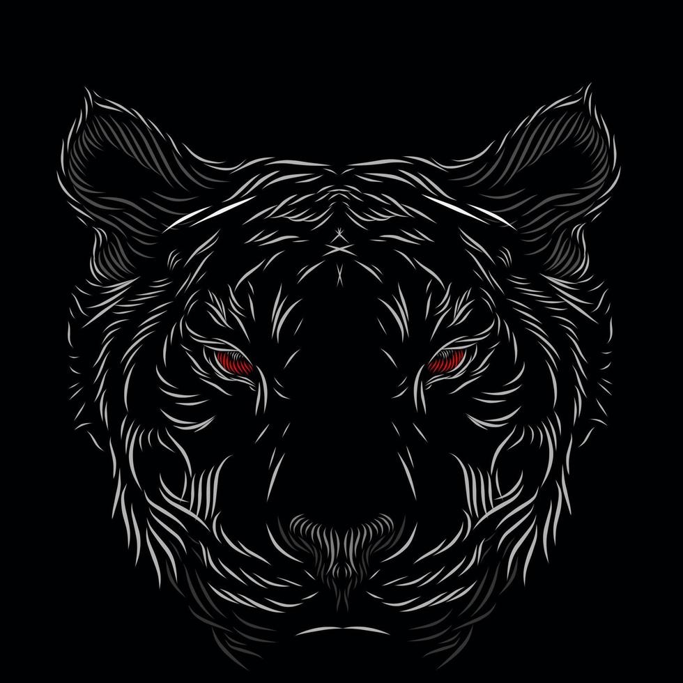 Tiger Hunter Head Face Line Pop Art Potrait Logo farbenfrohes Design mit dunklem Hintergrund vektor