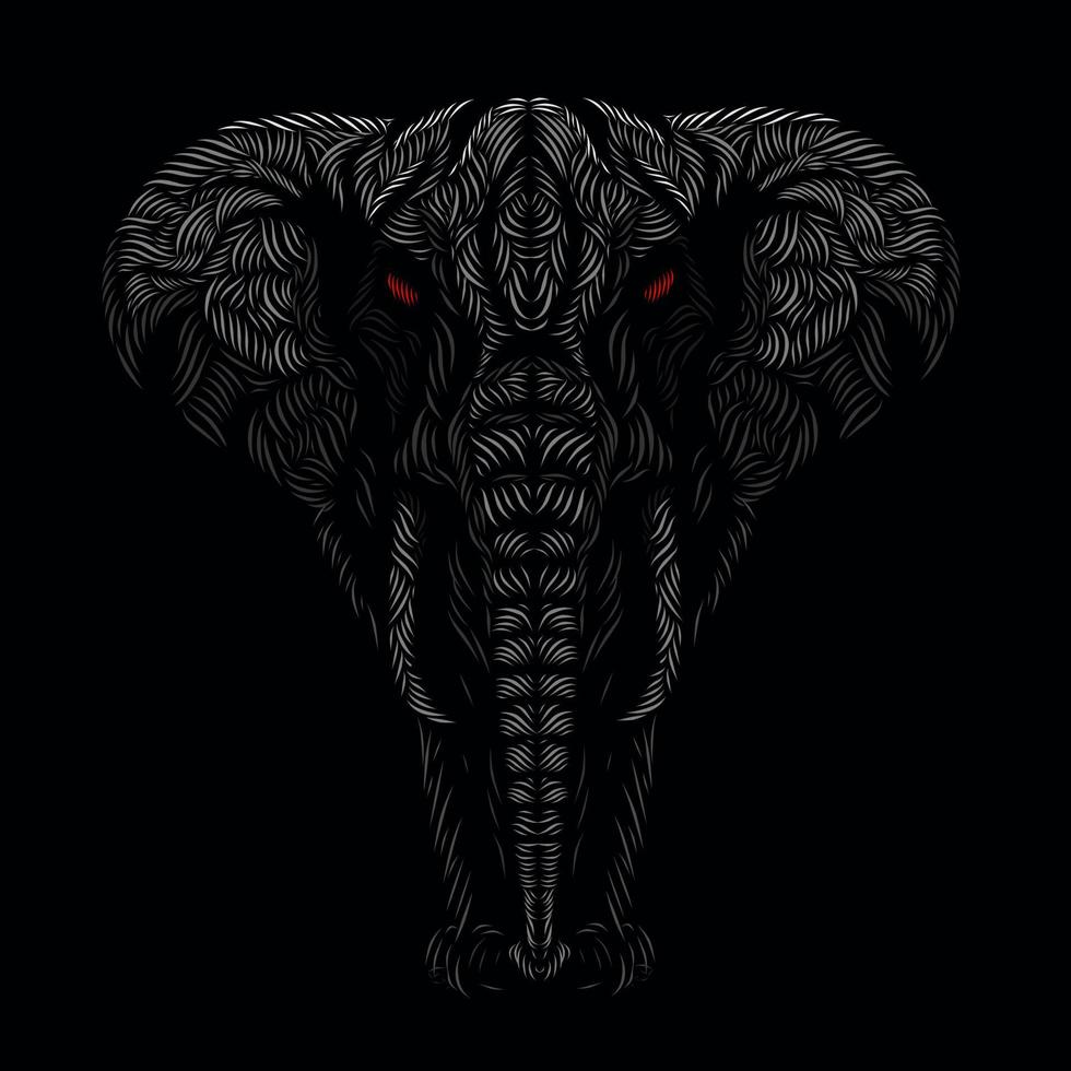 das bunte Design des Elefantenkopf-Gesichtslinien-Pop-Art-Potrait-Logos mit schwarzem, dunklem Hintergrund vektor