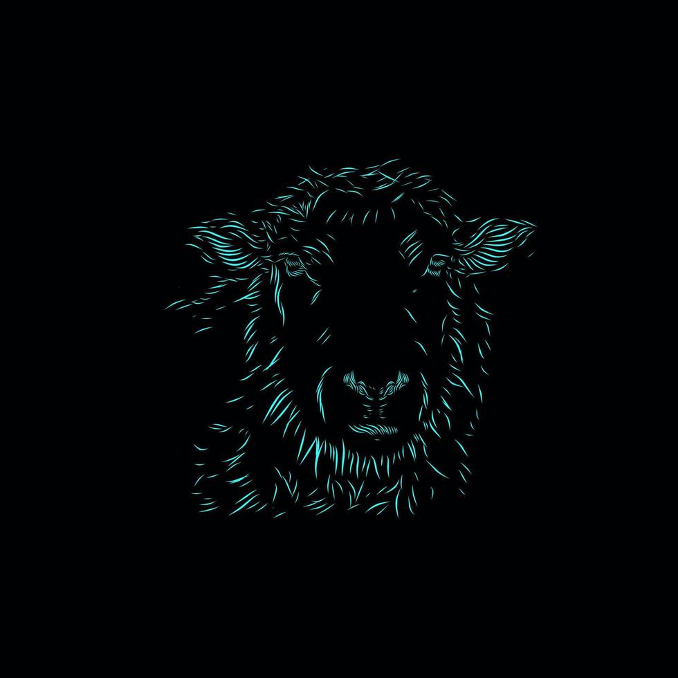 Ziege Schafe Linie Pop Art Potrait Logo farbenfrohes Design mit dunklem Hintergrund. isolierter schwarzer hintergrund für t-shirt, poster, kleidung vektor