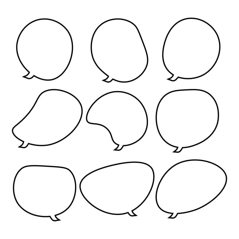 ställ in pratbubblor på en vit bakgrund, vektortalande eller pratbubbla, ikonchatt eller meddelande, använd för att lägga till text, oval och doodlestil vektor