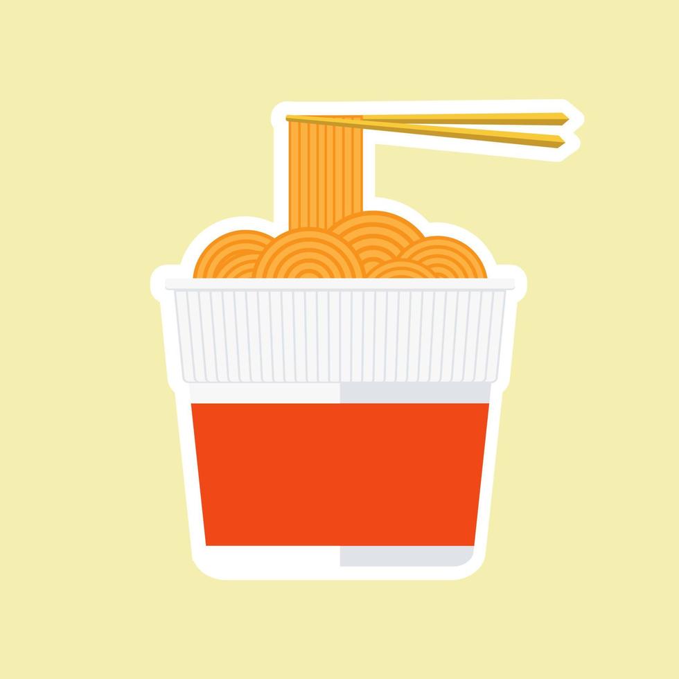 instant ramen-kopp i platt stil. nudelkopp med ätpinne tecknad illustration med emoji och uttryck. kan användas för restaurang, resto, maskot, kinesisk. japanska, asiatiska vektor