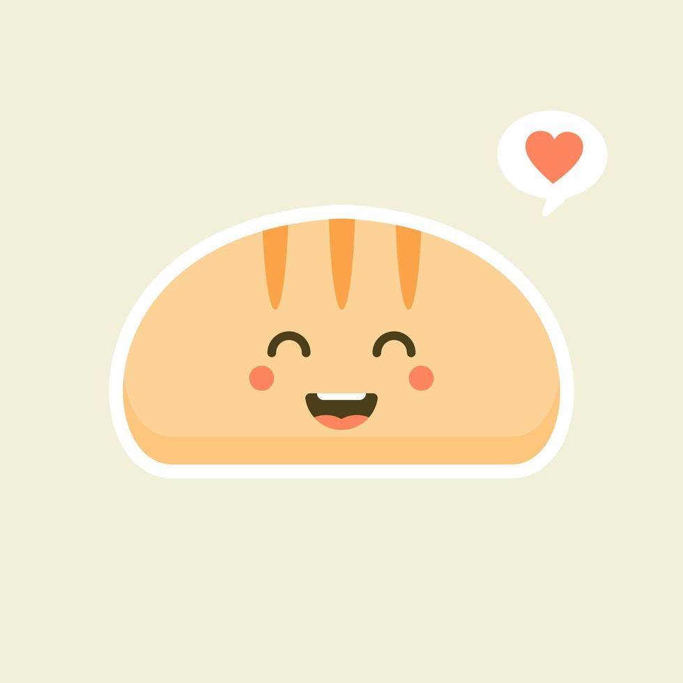 süße Cartoon-Brotscheiben mit kawaii Gesichtern. Sie können dieses Emoji verwenden für, Menü im Restaurant oder Café, Bäckerei, Konditorei, Geschäft, Restaurant, vektor