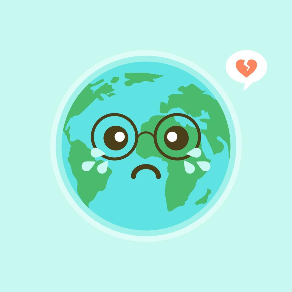 süßes lustiges welterde emoji, das emotionen von bunten charaktervektorillustrationen zeigt. die erde, den planeten retten, energie sparen, das konzept des erdtages vektor