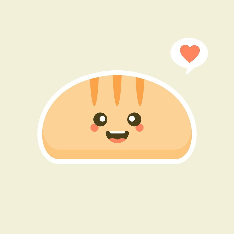 süße Cartoon-Brotscheiben mit kawaii Gesichtern. Sie können dieses Emoji verwenden für, Menü im Restaurant oder Café, Bäckerei, Konditorei, Geschäft, Restaurant, vektor