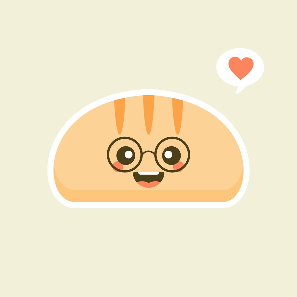 süße Cartoon-Brotscheiben mit kawaii Gesichtern. Sie können dieses Emoji verwenden für, Menü im Restaurant oder Café, Bäckerei, Konditorei, Geschäft, Restaurant, vektor