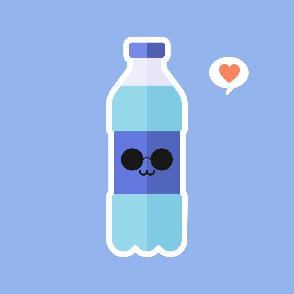 Cartoon eine Flasche Wasser-Vektor-Illustration. Getränkekonzept für ein gesundes und glückliches Leben. Design-Vektorillustration des Mineralwassers flache. Konzept für gesunde Ernährung und Mineralwasser trinken. vektor