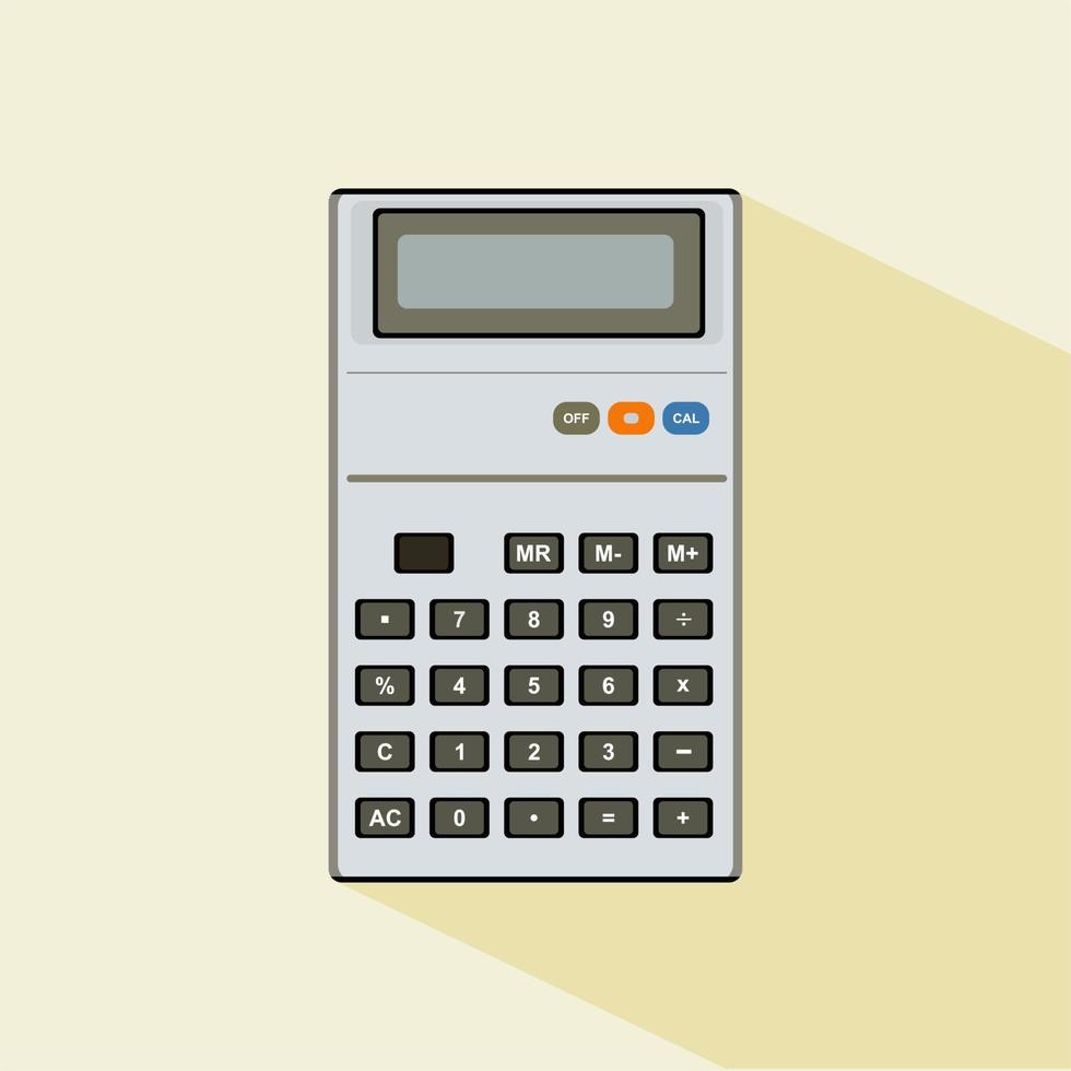 färgad kalkylatorikon isolerad på färgbakgrund. vektor illustration. elektronisk kalkylator med skugga i platt stil. digital knappsats matematik isolerad enhet vektorillustration.