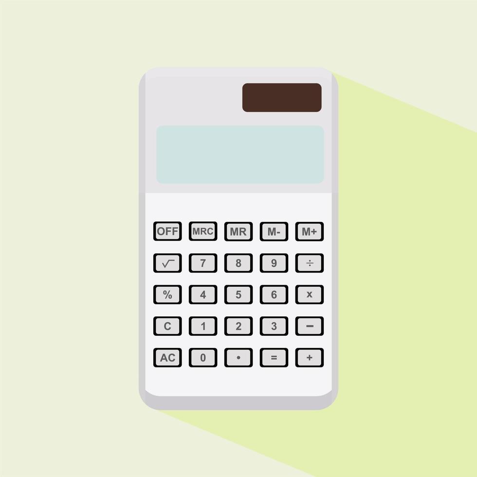 färgad kalkylatorikon isolerad på färgbakgrund. vektor illustration. elektronisk kalkylator med skugga i platt stil. digital knappsats matematik isolerad enhet vektorillustration.