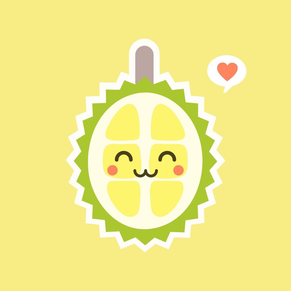 lustige und kawaii durianfrüchte. süßer durian-charakter mit gesichtsausdruck und emoji. Vektor-Illustration. Verwendung für Karten, Poster, Banner, Webdesign und Druck auf T-Shirts. einfach zu bearbeiten. vektor