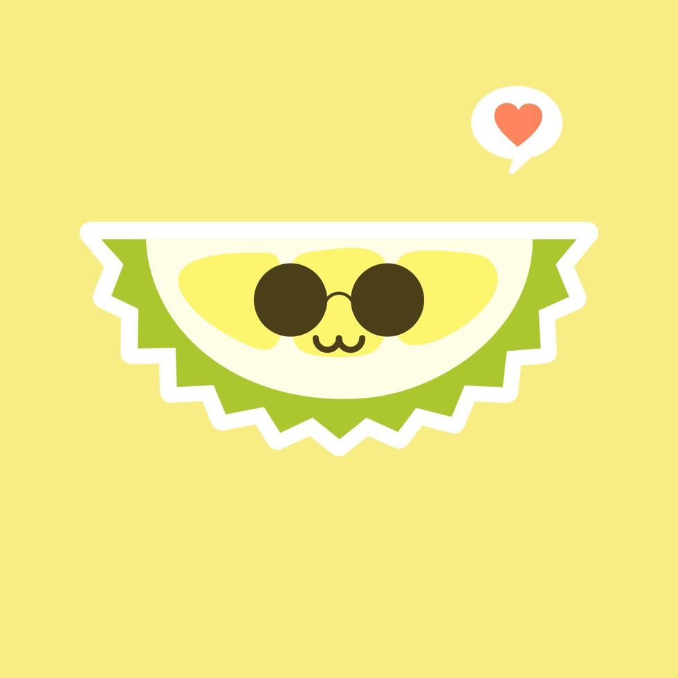 lustige und kawaii durianfrüchte. süßer durian-charakter mit gesichtsausdruck und emoji. Vektor-Illustration. Verwendung für Karten, Poster, Banner, Webdesign und Druck auf T-Shirts. einfach zu bearbeiten. vektor