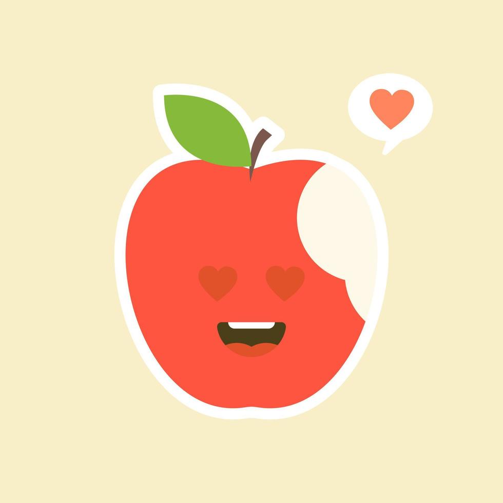 gebissene apfelfiguren entwerfen illustrationen. Sammlung von Früchten Zeichen Vektorillustration eines lustigen und lächelnden Apfelcharakters. vektor