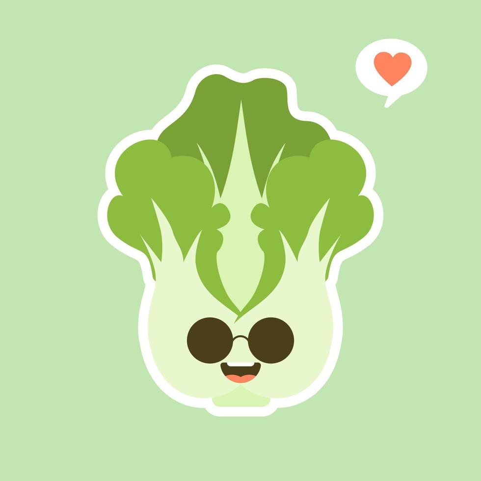 süßer und kawaii chinakohlcharakter. Gemüse. Naturkost, vegetarische, vegane und gesunde Ernährung. flache vektorillustration auf einem farbigen hintergrund. vektor