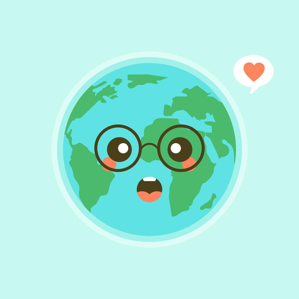 söt rolig världsjord emoji som visar känslor av färgglada karaktärer vektorillustrationer. jorden, rädda planeten, spara energi, begreppet jordens dag vektor