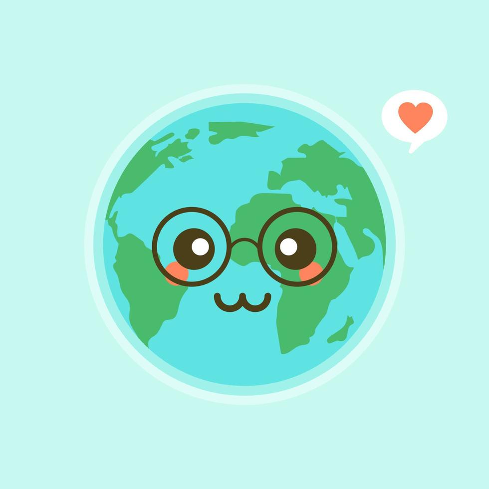 söt rolig världsjord emoji som visar känslor av färgglada karaktärer vektorillustrationer. jorden, rädda planeten, spara energi, begreppet jordens dag vektor