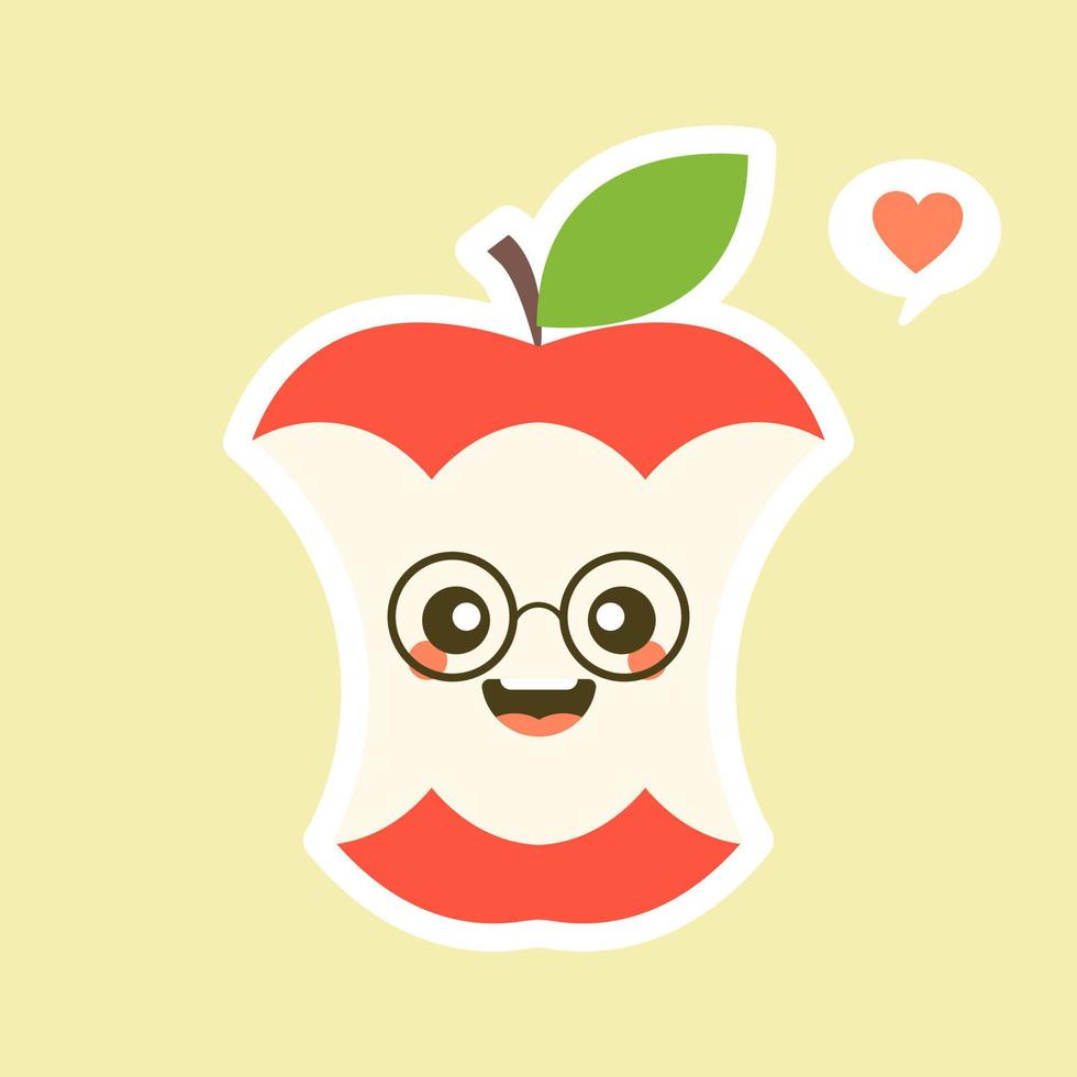 gebissene apfelfiguren entwerfen illustrationen. Sammlung von Früchten Zeichen Vektorillustration eines lustigen und lächelnden Apfelcharakters. vektor