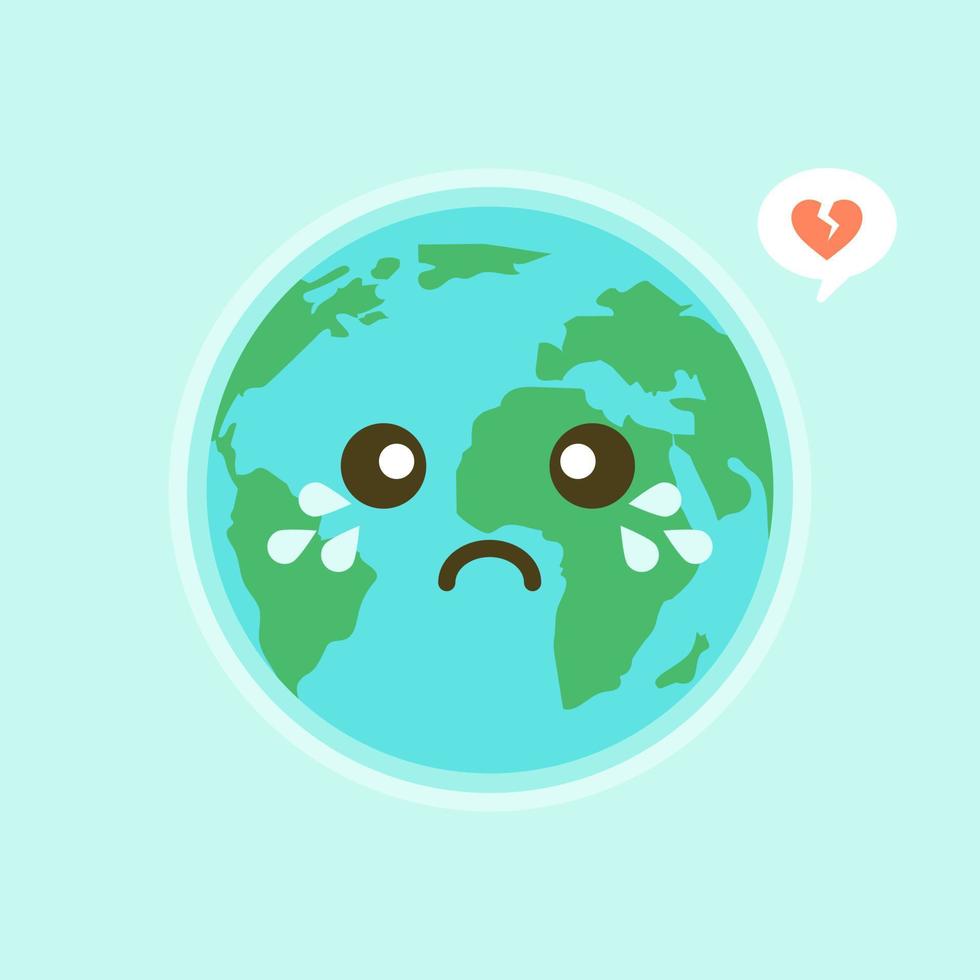 söt rolig världsjord emoji som visar känslor av färgglada karaktärer vektorillustrationer. jorden, rädda planeten, spara energi, begreppet jordens dag vektor