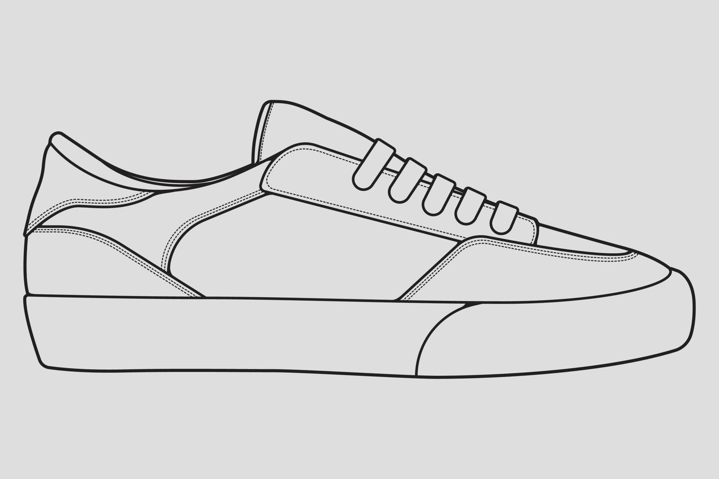 skor sneaker kontur ritning vektor, sneakers ritade i en skiss stil, svart linje sneaker utbildare mall kontur, vektor illustration.