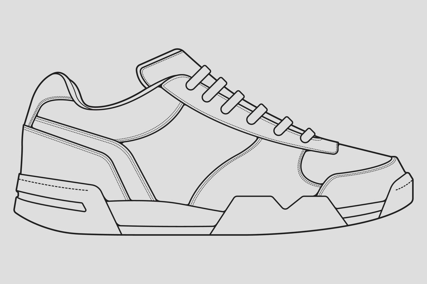 skor sneaker kontur ritning vektor, sneakers ritade i en skiss stil, svart linje sneaker utbildare mall kontur, vektor illustration.