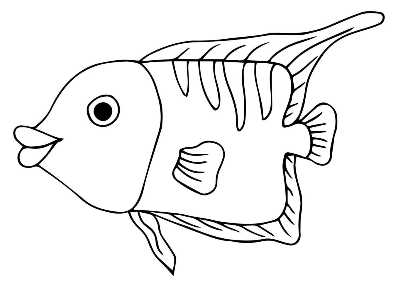 süßer tropischer Fisch - ein Bild zum Ausmalen. Vektor linearer Fisch - tierisches Gestaltungselement. Aquarienfische - Haustier. Gliederung. Handzeichnung