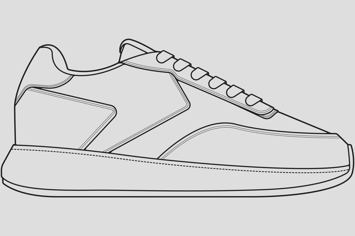 skor sneaker kontur ritning vektor, sneakers ritade i en skiss stil, svart linje sneaker utbildare mall kontur, vektor illustration.