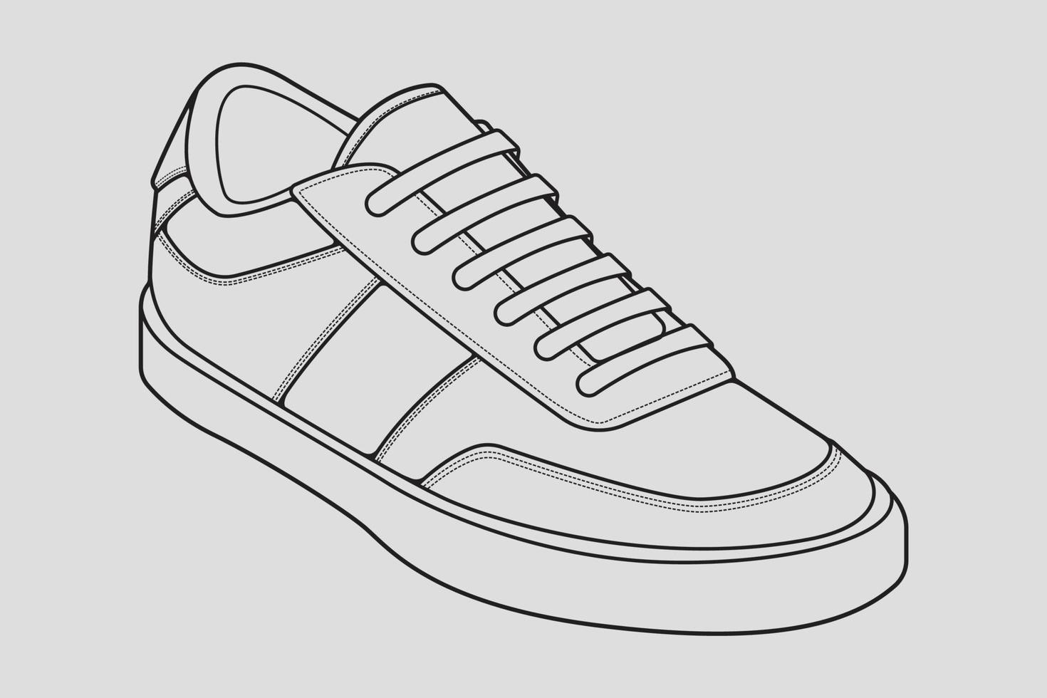 skor sneaker kontur ritning vektor, sneakers ritade i en skiss stil, svart linje sneaker utbildare mall kontur, vektor illustration.