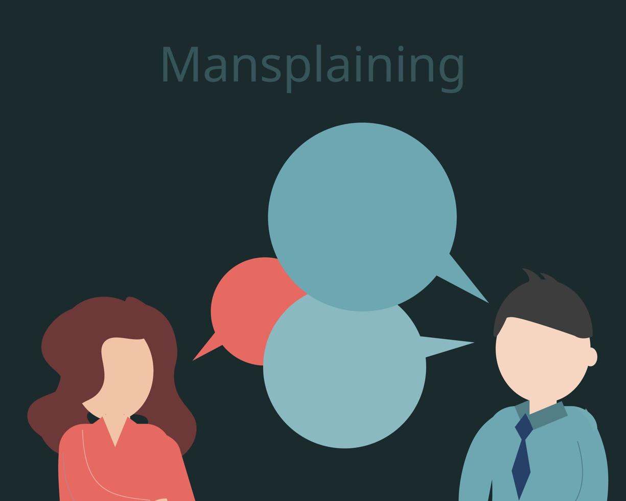 mansplaining att kommentera eller förklara något för en kvinna att han har rätt eller vektor