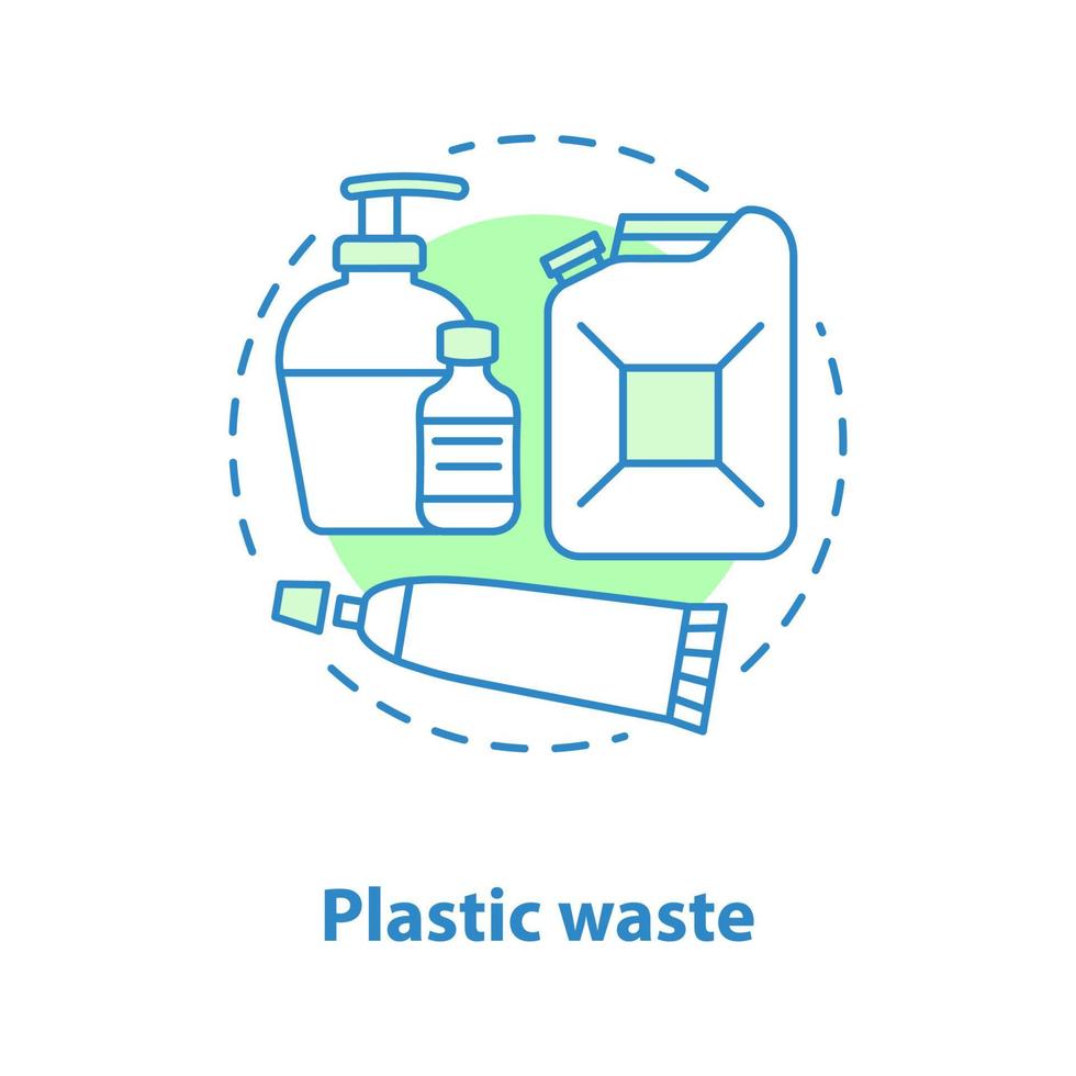 Symbol für das Konzept von Plastikabfällen. müllsortierungsidee dünne linienillustration. Pakete. Kunststoffflaschen, Gefäße, Behälter. Vektor isoliert Umrisszeichnung