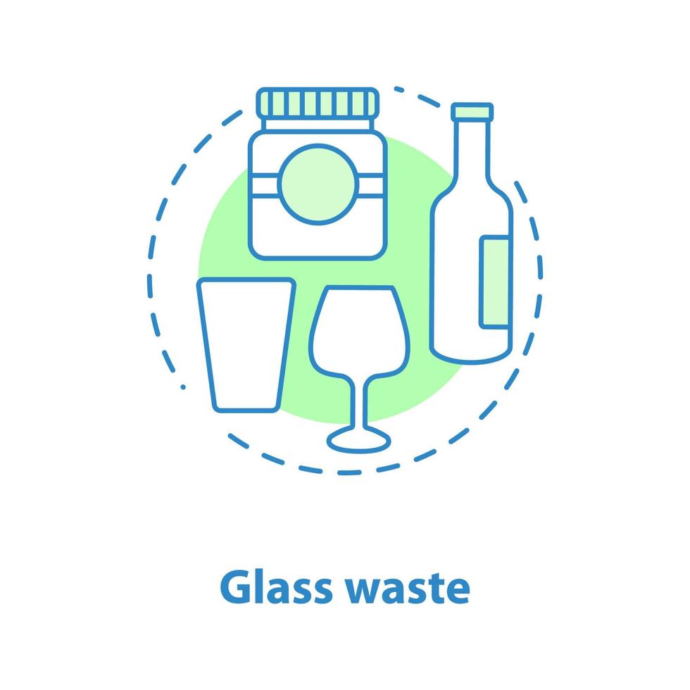 Symbol für das Konzept der Glasabfälle. müllsortierungsidee dünne linienillustration. Glaswaren und Glasverpackungen. Vektor isoliert Umrisszeichnung