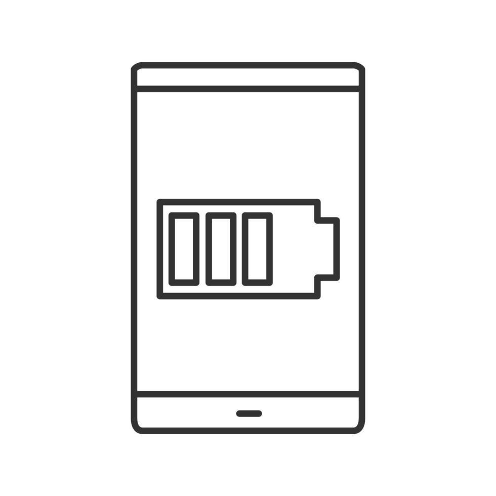 smartphone batteri linjär ikon. tunn linje illustration. batteriladdning. kontur symbol. vektor isolerade konturritning