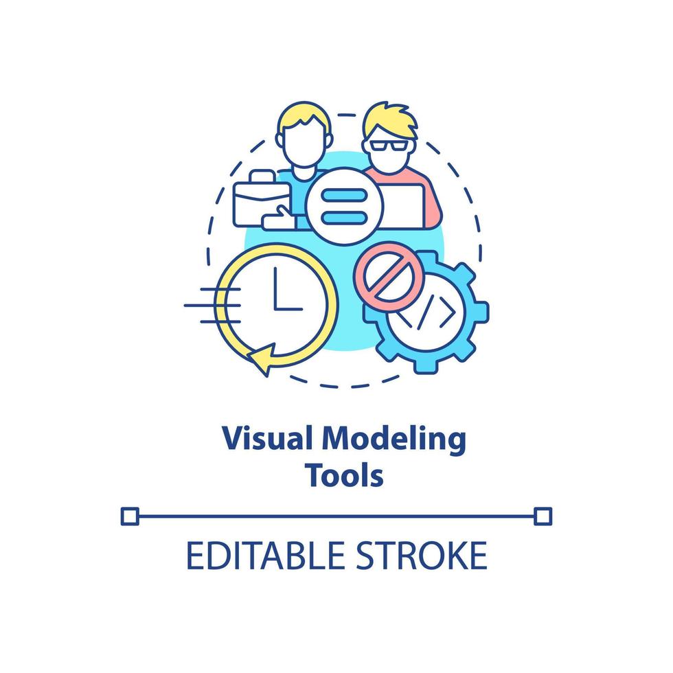 Symbol für das Konzept der visuellen Modellierungswerkzeuge. kein professioneller Programmierer erforderlich. web 3 0 abstrakte idee dünne linie illustration. isolierte Umrisszeichnung. editierbarer Strich. Arial, unzählige pro-fette Schriftarten verwendet vektor