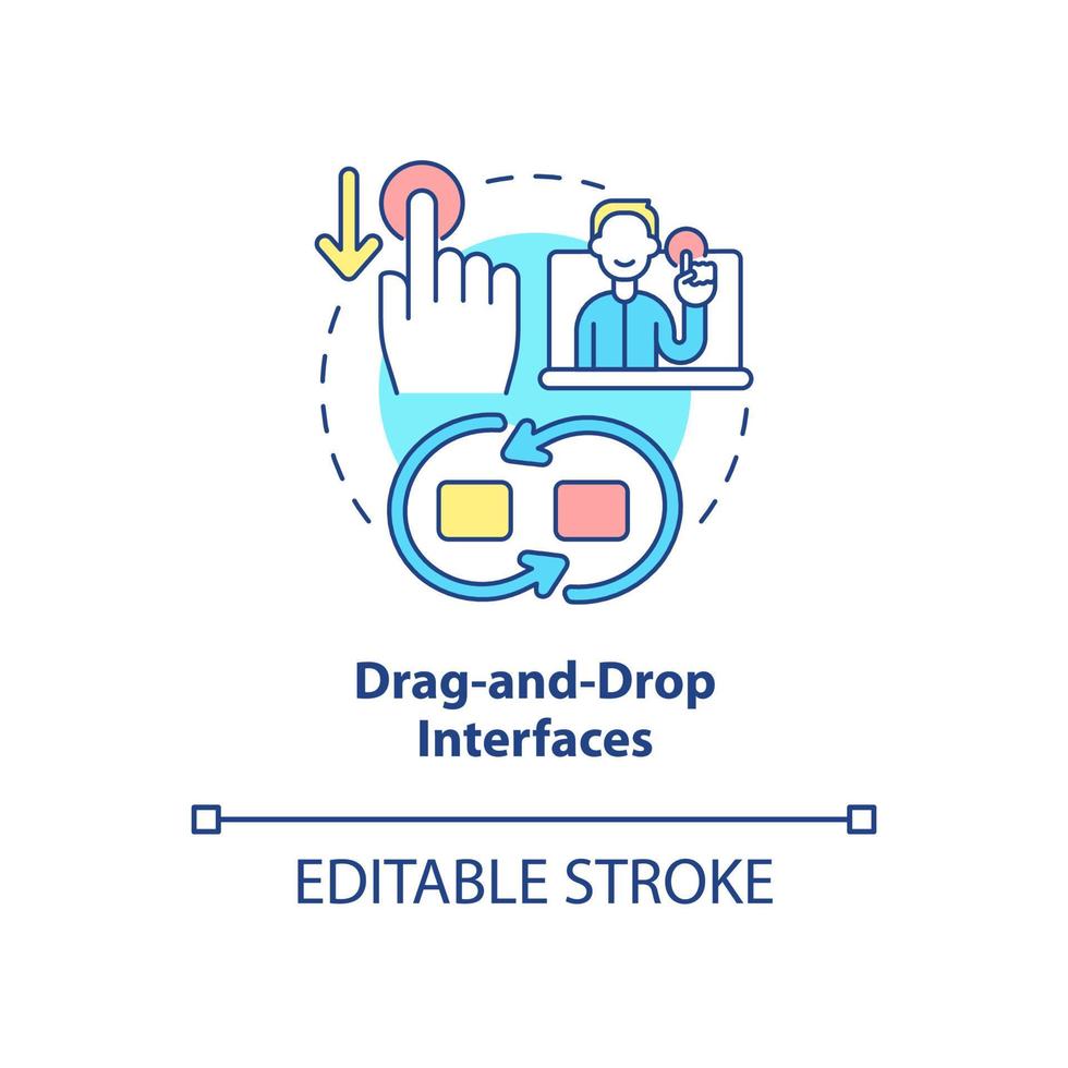 Symbol für das Konzept der Drag-and-Drop-Schnittstellen. einfache Benutzererfahrung. web 3 0 abstrakte idee dünne linie illustration. isolierte Umrisszeichnung. editierbarer Strich. Arial, unzählige pro-fette Schriftarten verwendet vektor