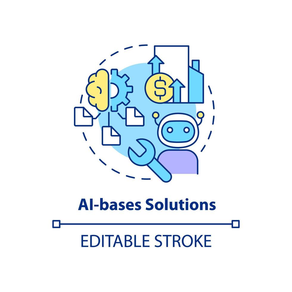 Symbol für das Lösungskonzept von AI-Basen. kosteneffiziente Technologie für Unternehmen. web 3 0 abstrakte idee dünne linie illustration. isolierte Umrisszeichnung. editierbarer Strich. Arial, unzählige pro-fette Schriftarten verwendet vektor