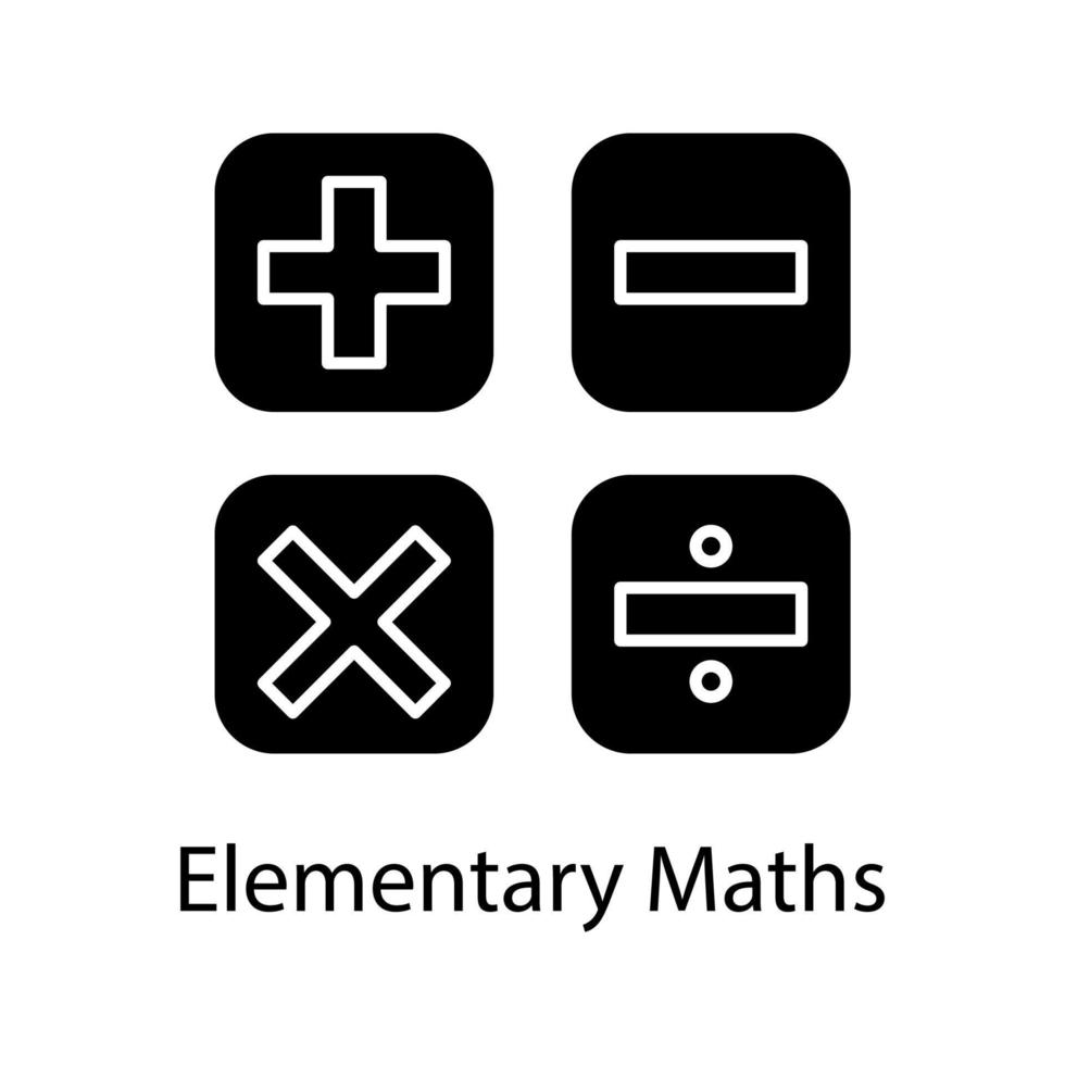 Glyphensymbol für mathematische Symbole. berechnen. elementare Mathematik. plus, minus, multiplizieren, dividieren. Silhouettensymbol. negativer Raum. vektor isolierte illustration