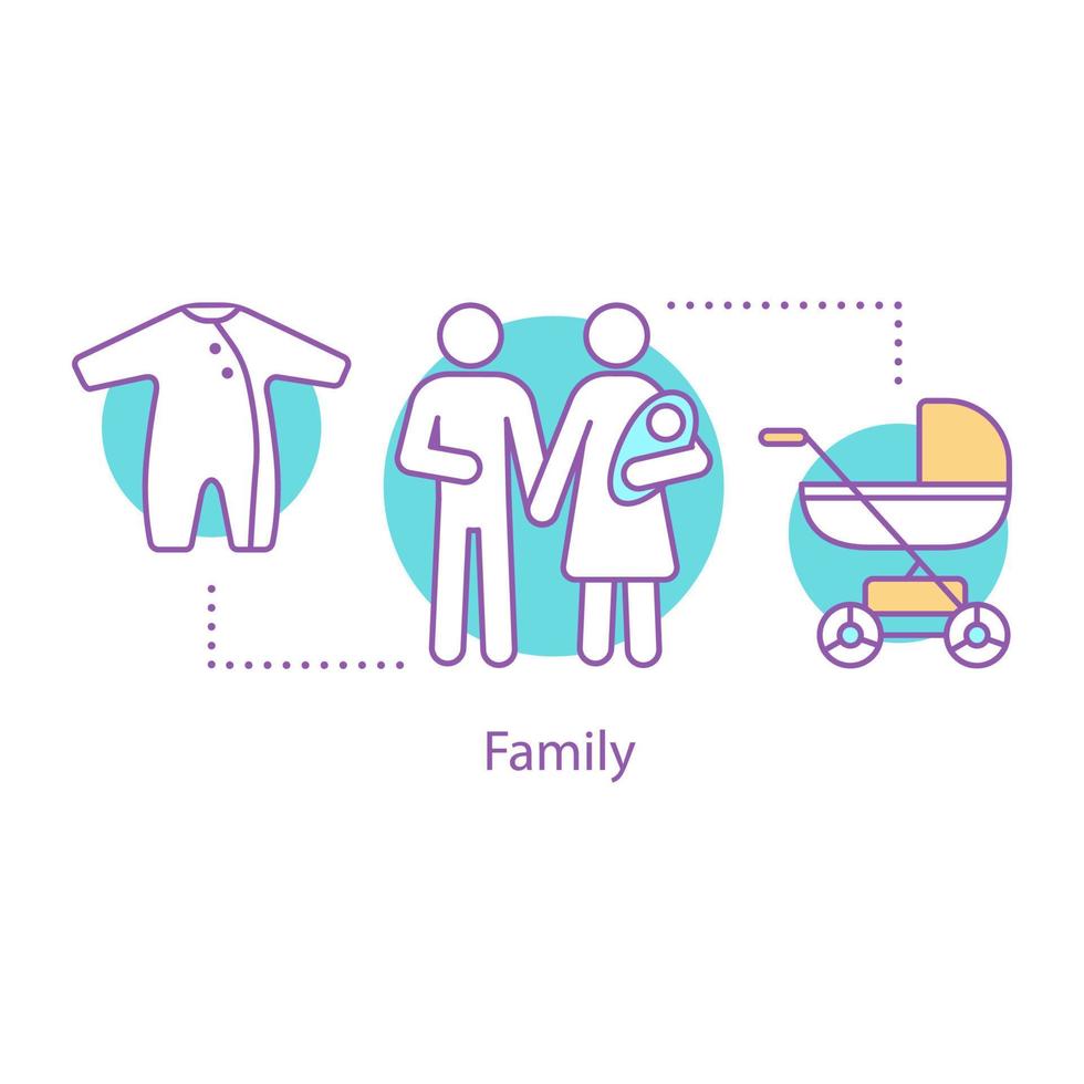familj koncept ikon. föräldraskap idé tunn linje illustration. mamma, pappa och nyfödda bebis. vektor isolerade konturritning