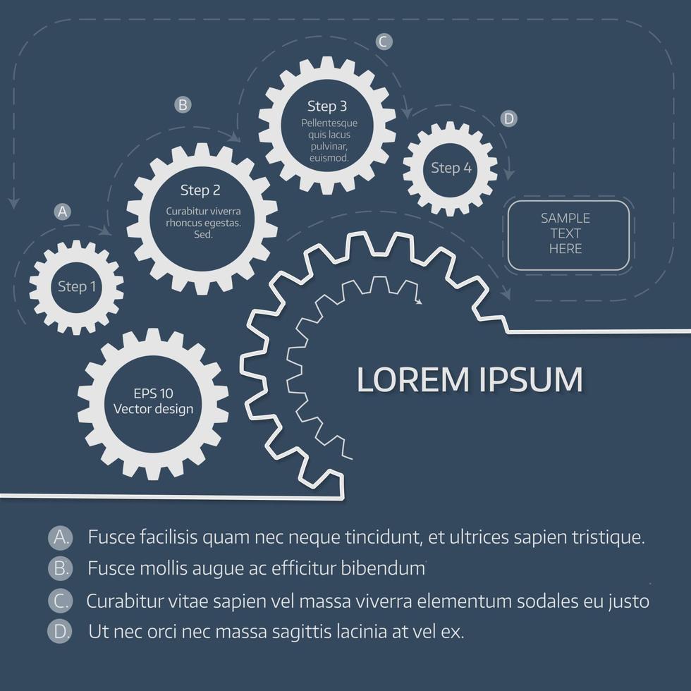 Vektor-Illustration von Zahnrädern mit auf dem grauen Hintergrund. Infografik-Vektorvorlage vektor