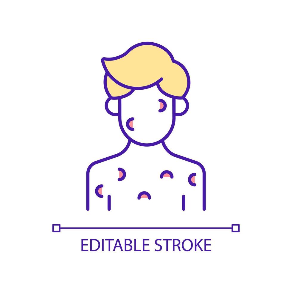 RGB-Farbsymbol für Hauterkrankungen. Zeichen und Symptom einer Krankheit. dermatologische Erkrankung. Hautausschlag Behandlung. isolierte vektorillustration. einfache gefüllte Strichzeichnung. editierbarer Strich. Schriftart Arial verwendet vektor