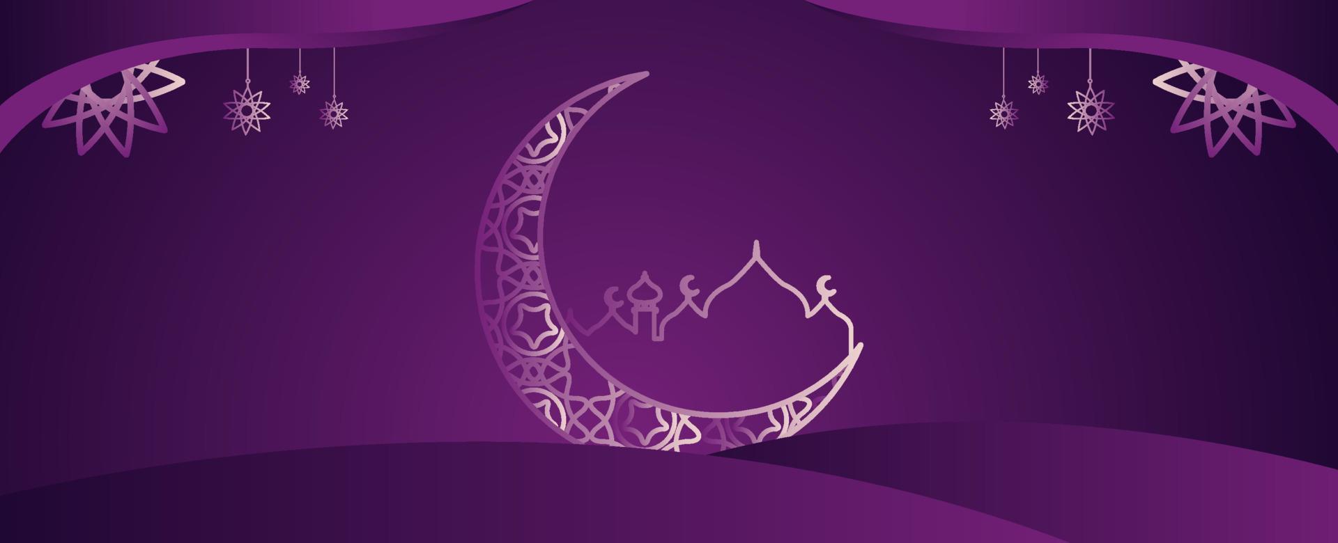 islamisk banner med lila stjärna månen prydnad premium vektor