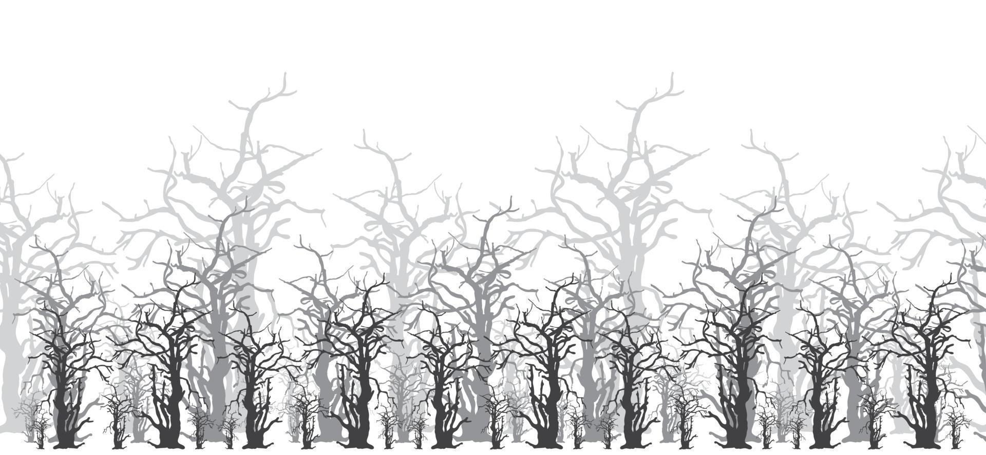 Silhouette eines großen toten Baumes im Wald vektor