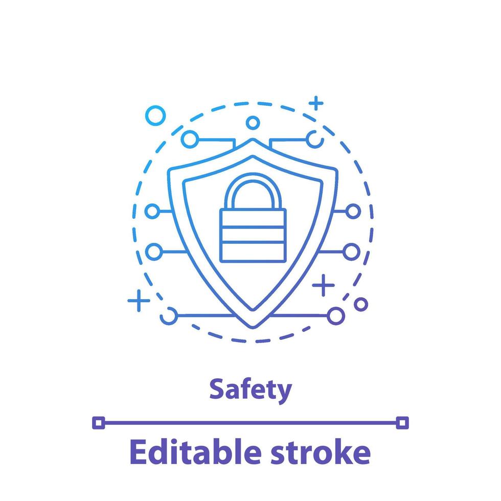 säkerhetskonceptet ikon. skydd, försvar. sköld med hänglås idé tunn linje illustration. privat information säker. digital säkerhet. vektor isolerade konturritning. redigerbar linje